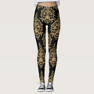 Black och Guld Dressy Damask Leggings