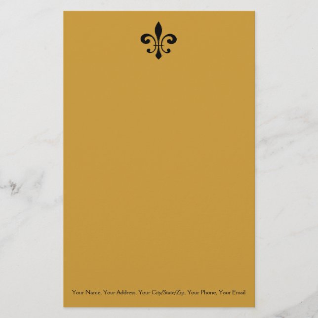 Black och Guld Fleur De Lis Brevpapper (Framsida)