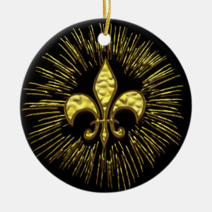 Black och Guld Fleur de Lis Fireworks Ornament
