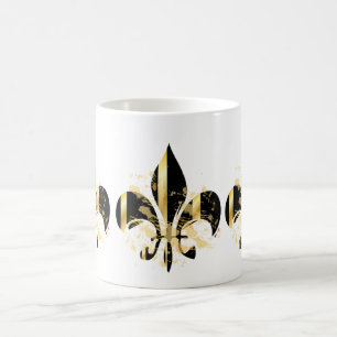Black och Guld Fleur de Lis Kaffemugg