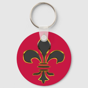 Black och guld Fleur-de-lis... KeyChain Nyckelring