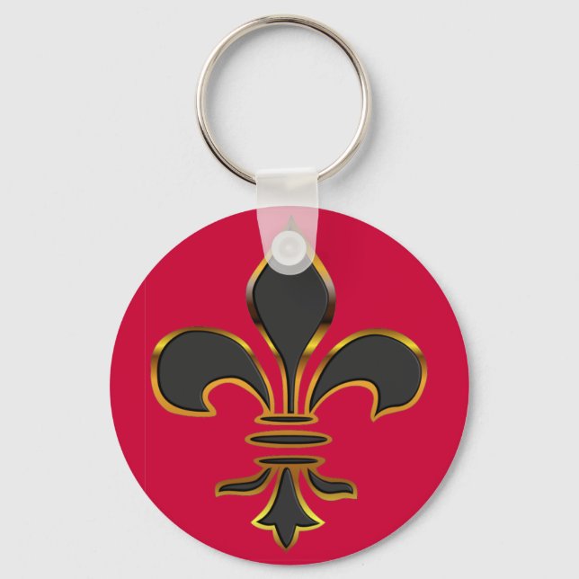 Black och guld Fleur-de-lis... KeyChain Nyckelring (Framsida)