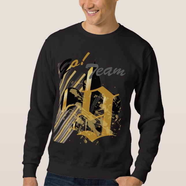 Black och Guld Fleur de Lis Lång Ärmad Tröja (Framsida)