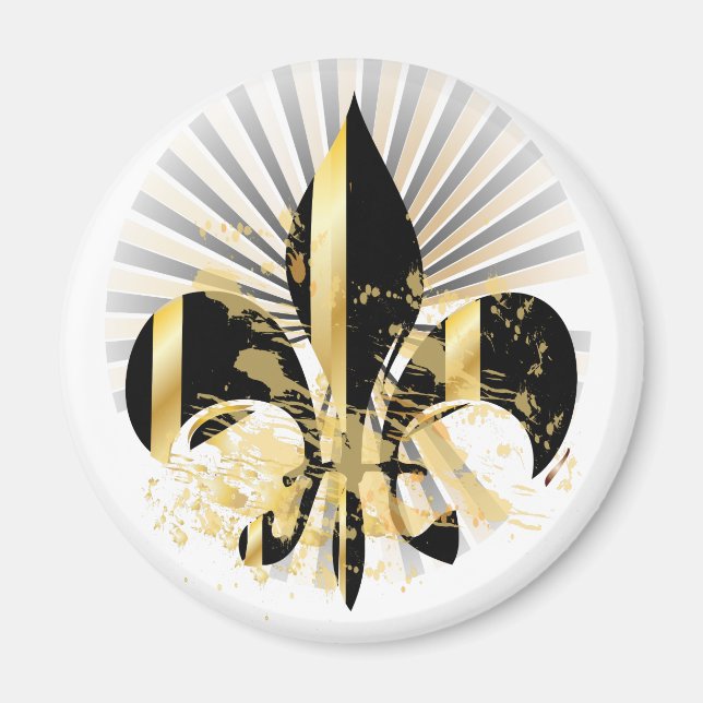 Black och Guld Fleur de Lis Magnet (Framsidan)