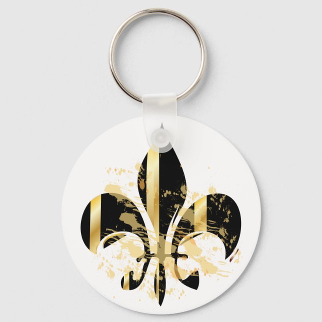 Black och Guld Fleur de Lis Nyckelring (Framsida)