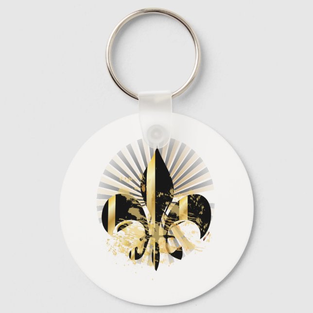 Black och Guld Fleur de Lis Nyckelring (Framsida)