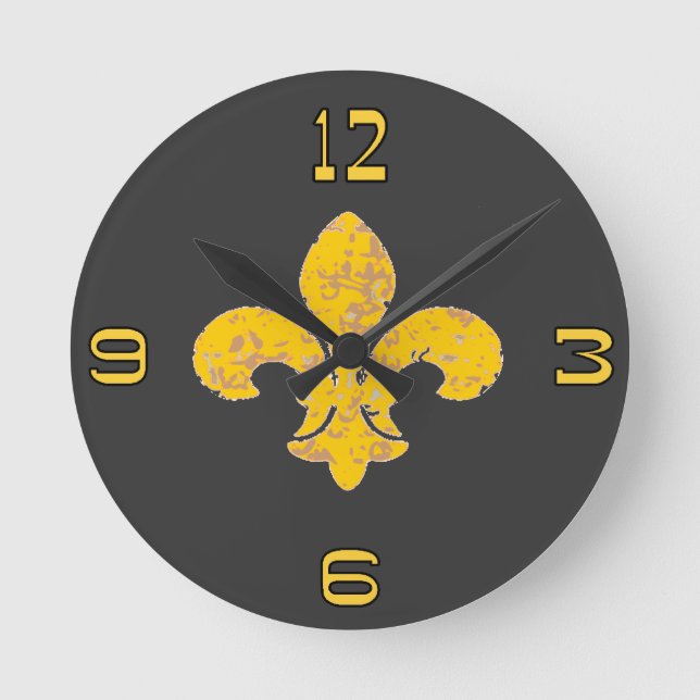 Black och Guld Fleur De Lis Rund Klocka (Framsida)