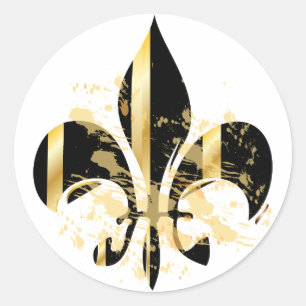 Black och Guld Fleur de Lis Runt Klistermärke
