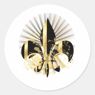 Black och Guld Fleur de Lis Runt Klistermärke