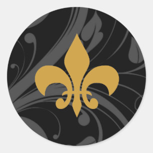 Black och guld Fleur De Lis Stickers Runt Klistermärke