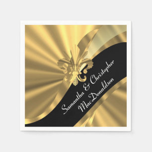 Black och guld fleur de lys pappersservett