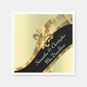 Black och guld fleur de lys pappersservett
