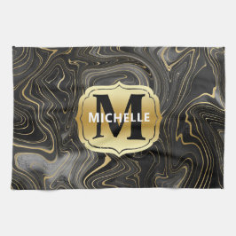 Black och Guld Geode Strata Struktur Kökshandduk