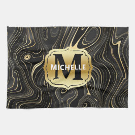 Black och Guld Geode Strata Struktur Kökshandduk