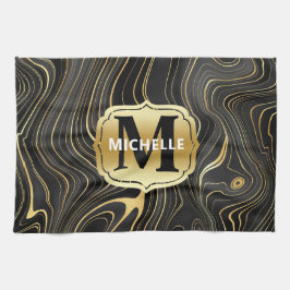 Black och Guld Geode Strata Struktur Kökshandduk