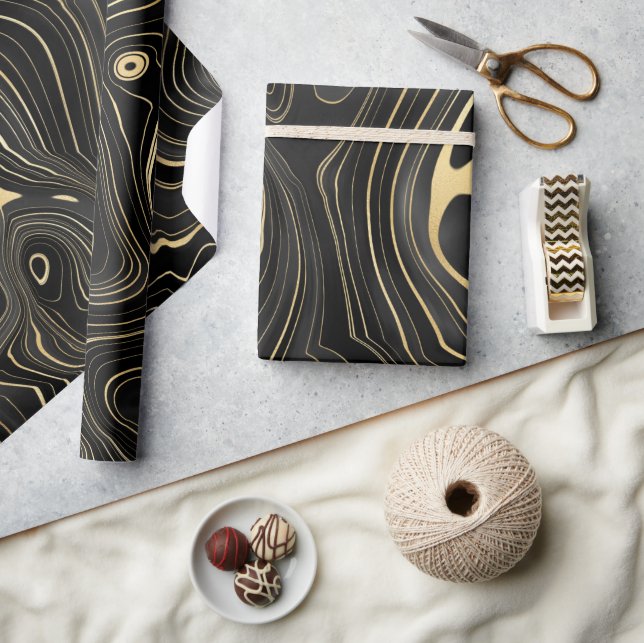 Black och Guld Geode Strata Struktur Presentpapper (Hantverk)