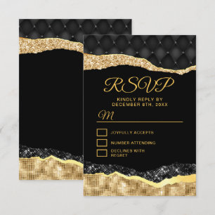 Black och Guld Glam Tårar Sweet sixteen OSA Kort