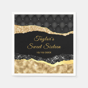 Black och Guld Glam Tårar Sweet sixteen Pappersservett