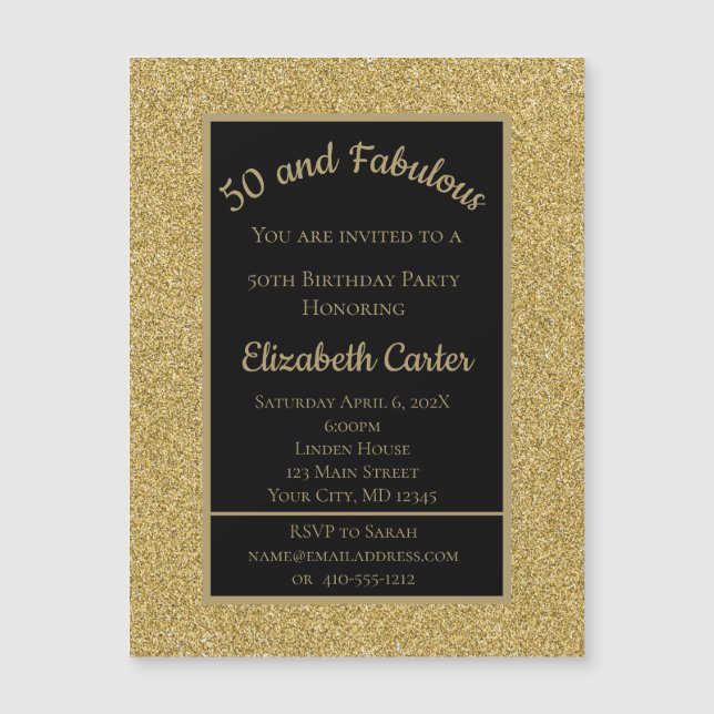 Black och Guld Glitter 50 och Fabulous Birthday (Framsida)