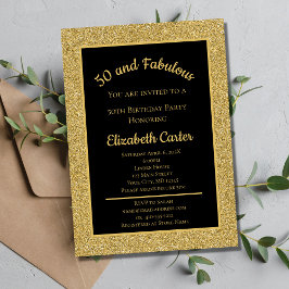 Black och Guld Glitter 50 och Fabulous Birthday