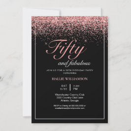 Black och Guld Glitter 50 och Fabulous Birthday Inbjudningar