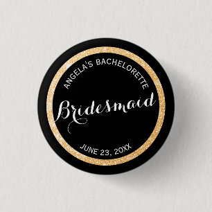 Black och Guld Glitter Bridesmaid Bachelorette Knapp