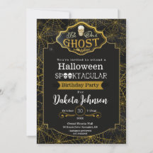 Black och Guld Halloween Födelsedagsfest inbjudan