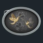 Black och Guld Hummingbird<br><div class="desc">Svart och guld smyckesfåglar på gråttets bakgrund dekorerade med växter. Judiska fåglar. Golden bird. Guld fågel.</div>