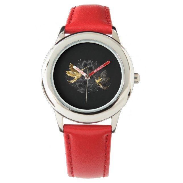 Black och Guld Hummingbird Armbandsur (Framsida)