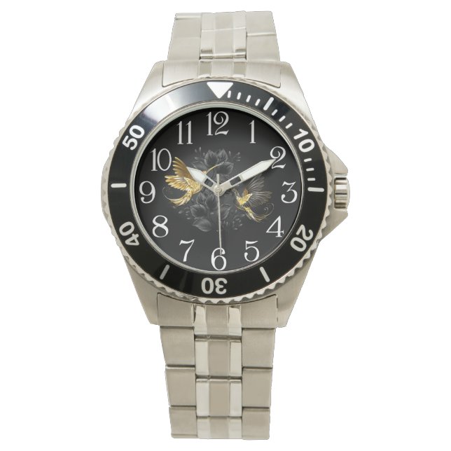 Black och Guld Hummingbird Armbandsur (Framsida)