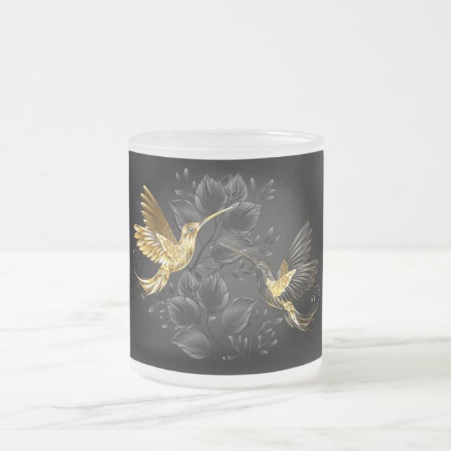 Black och Guld Hummingbird Frostad Glasmugg (Center)