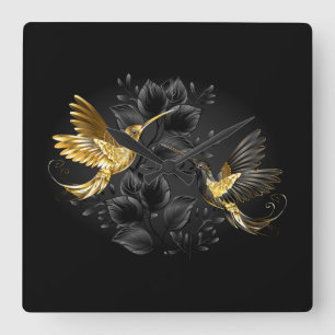 Black och Guld Hummingbird Fyrkantig Klocka
