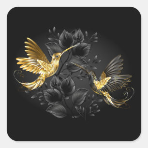 Black och Guld Hummingbird Fyrkantigt Klistermärke