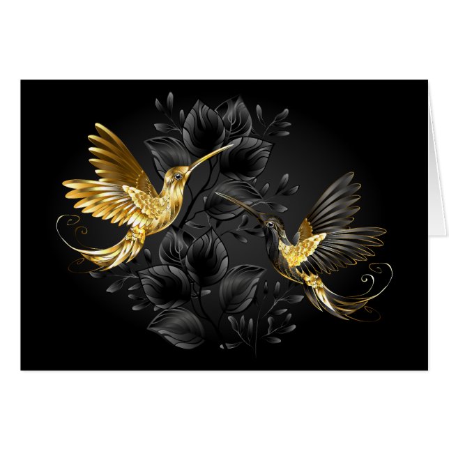 Black och Guld Hummingbird Hälsningskort (Framsidan Horizontal)