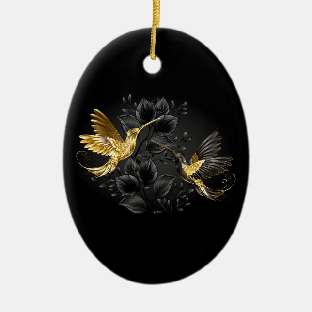 Black och Guld Hummingbird Julgransprydnad Keramik (Framsidan)