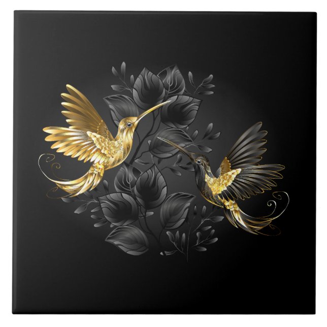 Black och Guld Hummingbird Kakelplatta (Framsidan)