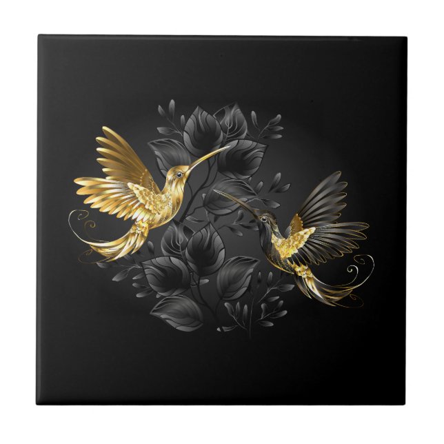 Black och Guld Hummingbird Kakelplatta (Framsidan)