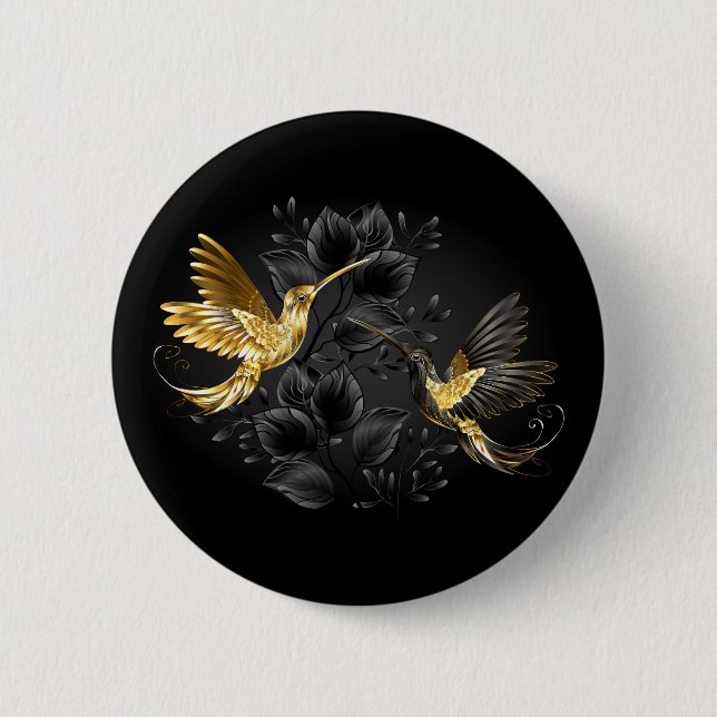 Black och Guld Hummingbird Knapp (Framsida)