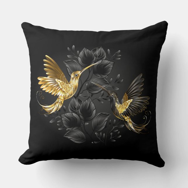 Black och Guld Hummingbird Kudde (Framsida)