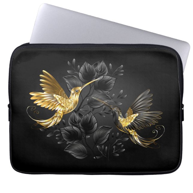 Black och Guld Hummingbird Laptop Fodral (Framsidan)
