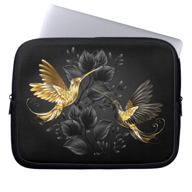 Black och Guld Hummingbird Laptop Fodral (Framsidan)