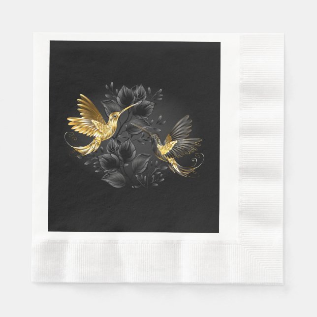 Black och Guld Hummingbird Pappersservett (Framsidan)