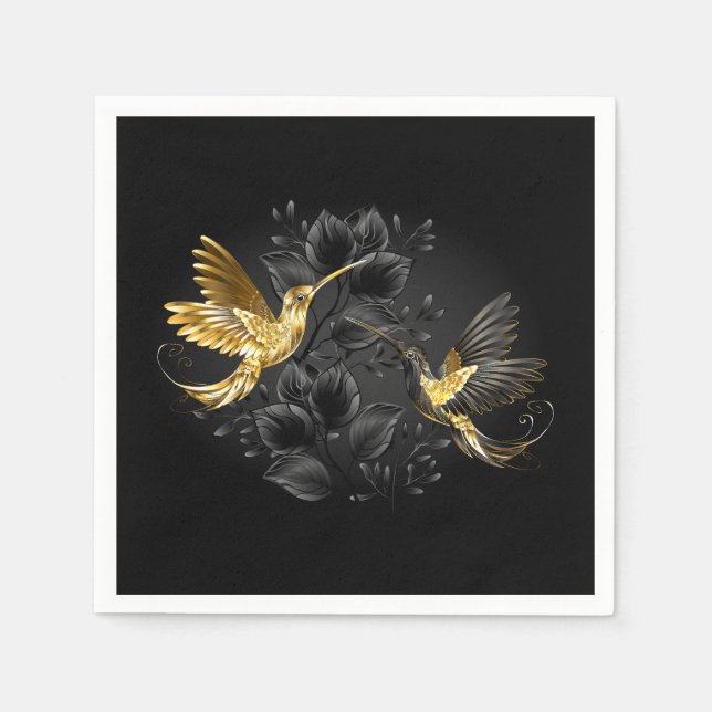 Black och Guld Hummingbird Pappersservett (Framsidan)