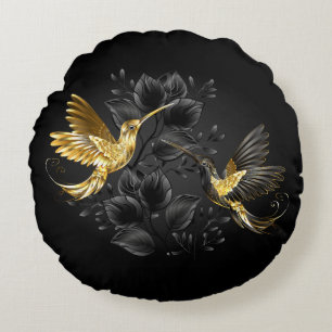 Black och Guld Hummingbird Rund Kudde