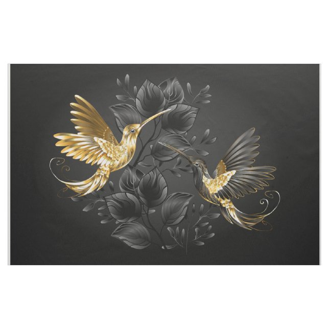 Black och Guld Hummingbird Tyg (Yard)