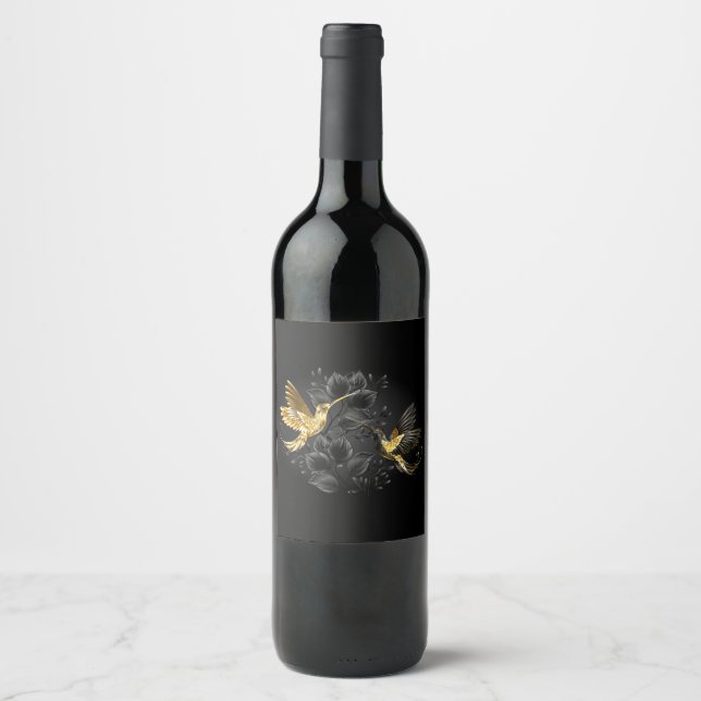 Black och Guld Hummingbird Vinflaska Etikett (Framsida)