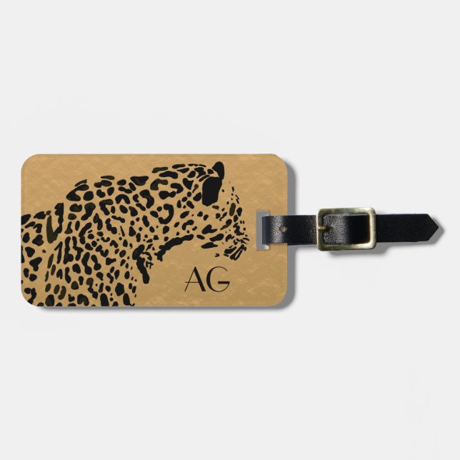 Black och Guld Jaguar Monogram Bagagebricka (Horisontell Framsida)
