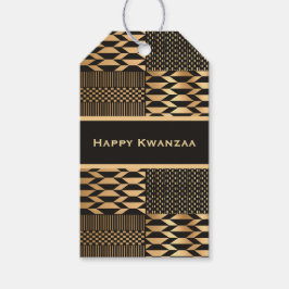 Black och Guld Kente "Lycklig Kwanzaa" Presentetikett