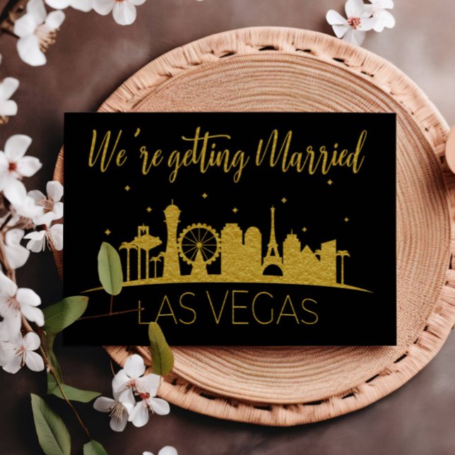 Black och Guld Las Vegas Silhouette Bröllop Inbjudningar (Skapare uppladdad)