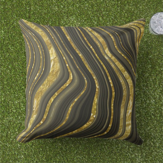 Black och Guld Marble Mönster Kudde (Gräs)